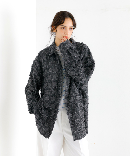Revo.(レボ)の「【Revo./レボ】リラックスフィットフリンジチェックシャツ/ユニセックス/TH-3857(シャツ/ブラウス・メンズ・ブラック/ホワイト/ネイビー・M/L)」の2枚目の写真