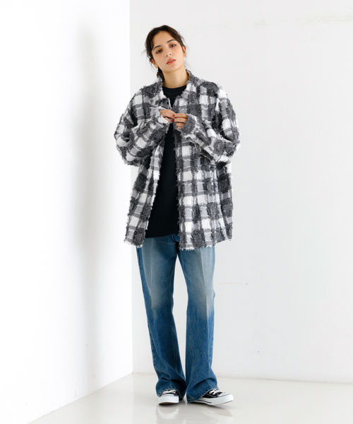 Revo.(レボ)の「【Revo./レボ】リラックスフィットフリンジチェックシャツ/ユニセックス/TH-3857(シャツ/ブラウス・メンズ・ブラック/ホワイト/ネイビー・M/L)」の4枚目の写真