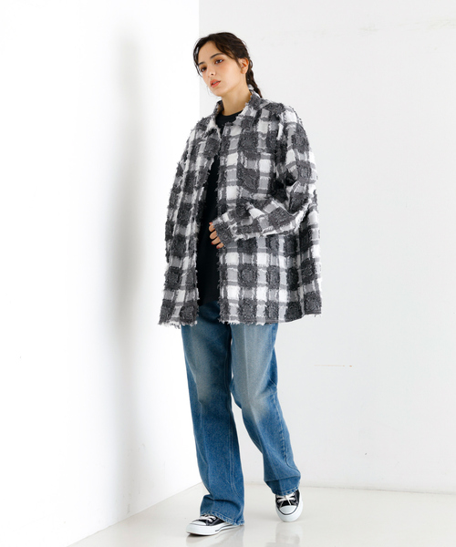 Revo.(レボ)の「【Revo./レボ】リラックスフィットフリンジチェックシャツ/ユニセックス/TH-3857(シャツ/ブラウス・メンズ・ブラック/ホワイト/ネイビー・M/L)」の5枚目の写真