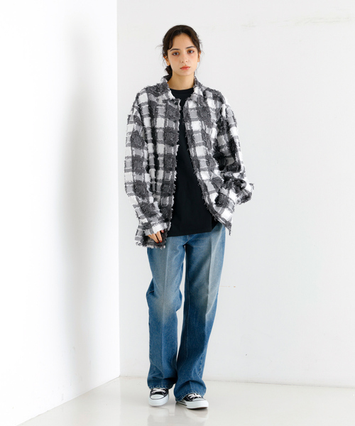 Revo.(レボ)の「【Revo./レボ】リラックスフィットフリンジチェックシャツ/ユニセックス/TH-3857(シャツ/ブラウス・メンズ・ブラック/ホワイト/ネイビー・M/L)」の6枚目の写真
