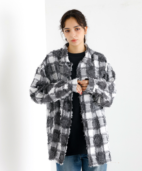 Revo.(レボ)の「【Revo./レボ】リラックスフィットフリンジチェックシャツ/ユニセックス/TH-3857(シャツ/ブラウス・メンズ・ブラック/ホワイト/ネイビー・M/L)」の8枚目の写真