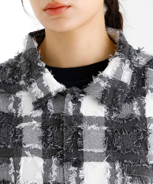 Revo.(レボ)の「【Revo./レボ】リラックスフィットフリンジチェックシャツ/ユニセックス/TH-3857(シャツ/ブラウス・メンズ・ブラック/ホワイト/ネイビー・M/L)」の11枚目の写真
