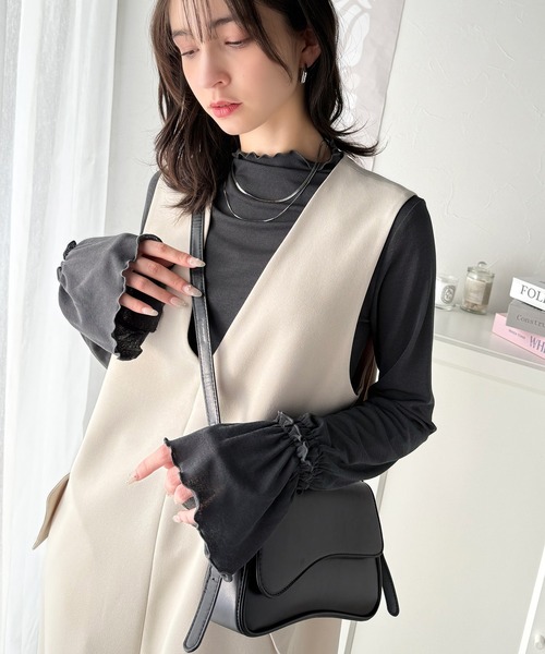 classicalelf（クラシカルエルフ）の「大人の上品な華やかさを演出する。キャンディースリーブメローシアートップス（長袖）（Tシャツ/カットソー・レディース・ブラック/チャコール/オフホワイト・X-LARGE/SMALL/MEDIUM/LARGE）」の5枚目の写真