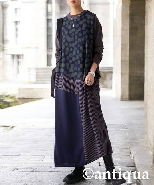 柄切り替えワンピース（ワンピース）｜antiqua（アンティカ）