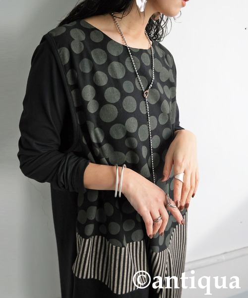 antiqua(アンティカ)の「柄切り替えワンピース(ワンピース・レディース・ブルー/ブラック・ONESIZE)」の6枚目の写真
