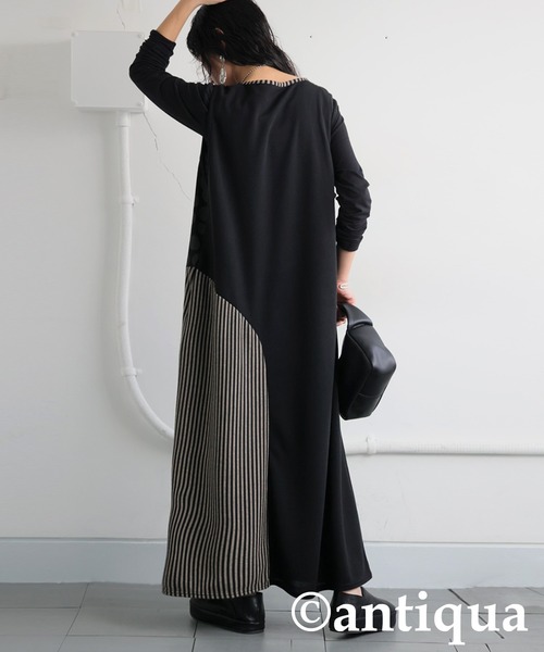 antiqua(アンティカ)の「柄切り替えワンピース(ワンピース・レディース・ブルー/ブラック・ONESIZE)」の8枚目の写真