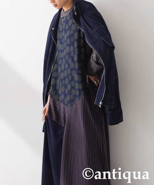 antiqua(アンティカ)の「柄切り替えワンピース(ワンピース・レディース・ブルー/ブラック・ONESIZE)」の12枚目の写真