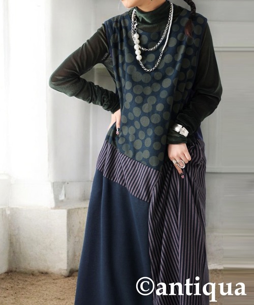 antiqua(アンティカ)の「柄切り替えワンピース(ワンピース・レディース・ブルー/ブラック・ONESIZE)」の13枚目の写真
