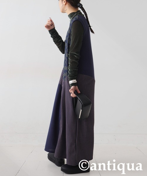 antiqua(アンティカ)の「柄切り替えワンピース(ワンピース・レディース・ブルー/ブラック・ONESIZE)」の16枚目の写真