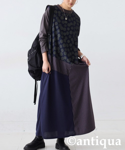 antiqua(アンティカ)の「柄切り替えワンピース(ワンピース・レディース・ブルー/ブラック・ONESIZE)」の17枚目の写真