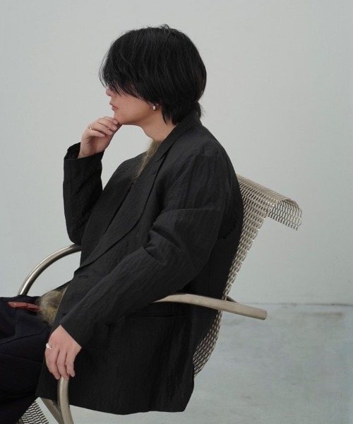 LIDNM SILK LINEN SUCKER JACKET ブラック LIDNM / Llife ONLINE STORE / SILK LINEN SUCKER JACKET