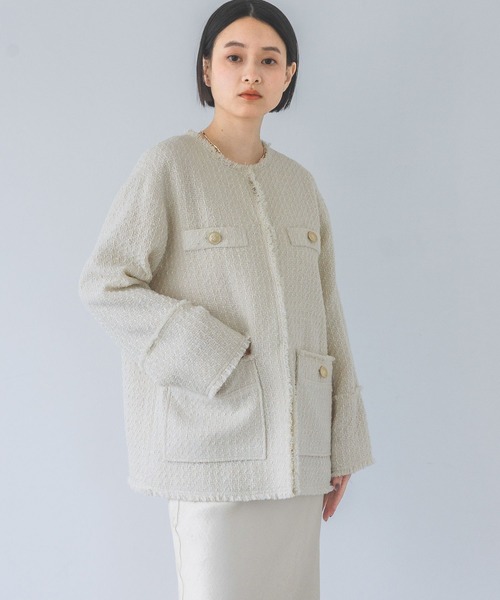 A part by（アパートバイ）の「ツイードノーカラージャケット（ノーカラージャケット・レディース・ブラック系その他2/ブラック/アイボリー・FREE）」の8枚目の写真