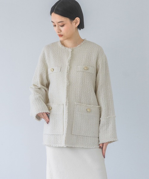 A part by（アパートバイ）の「ツイードノーカラージャケット（ノーカラージャケット・レディース・ブラック系その他2/ブラック/アイボリー・FREE）」の9枚目の写真