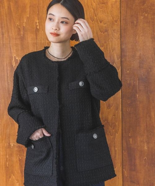 A part by（アパートバイ）の「ツイードノーカラージャケット（ノーカラージャケット・レディース・ブラック系その他2/ブラック/アイボリー・FREE）」の16枚目の写真