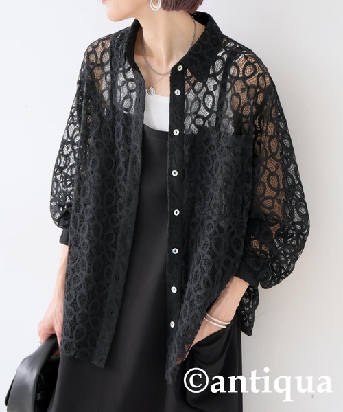 antiqua(アンティカ)の「レースシャツ(シャツ/ブラウス・レディース・ブラック/オフホワイト・ONESIZE)」の2枚目の写真
