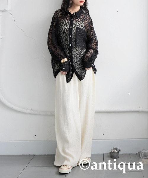 antiqua(アンティカ)の「レースシャツ(シャツ/ブラウス・レディース・ブラック/オフホワイト・ONESIZE)」の7枚目の写真