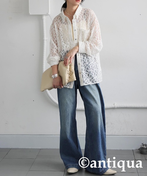 antiqua(アンティカ)の「レースシャツ(シャツ/ブラウス・レディース・ブラック/オフホワイト・ONESIZE)」の3枚目の写真