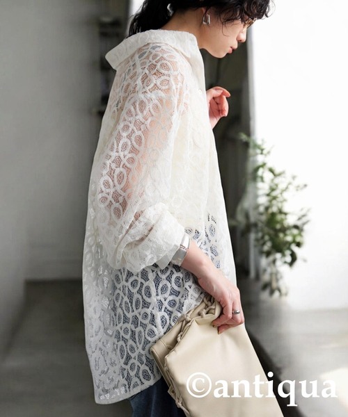 antiqua(アンティカ)の「レースシャツ(シャツ/ブラウス・レディース・ブラック/オフホワイト・ONESIZE)」の6枚目の写真