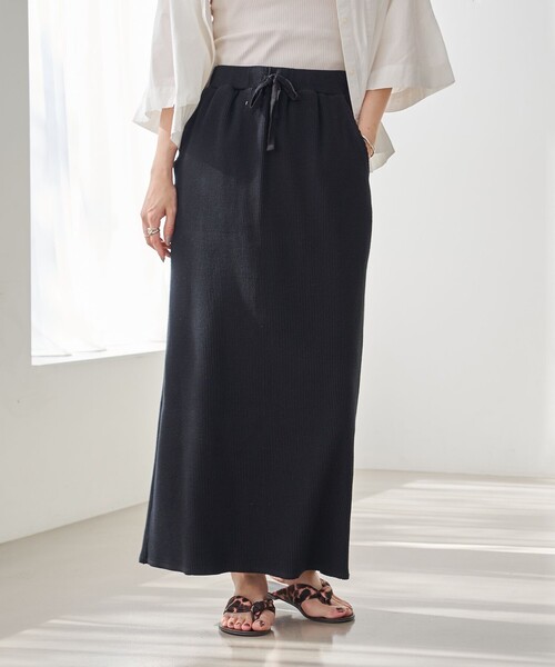 coen（コーエン）の「ピグメント リブ イージーナロースカート（スカート・レディース・ブラック/ダークグレー/オレンジ/ナチュラル・FREE）」の2枚目の写真
