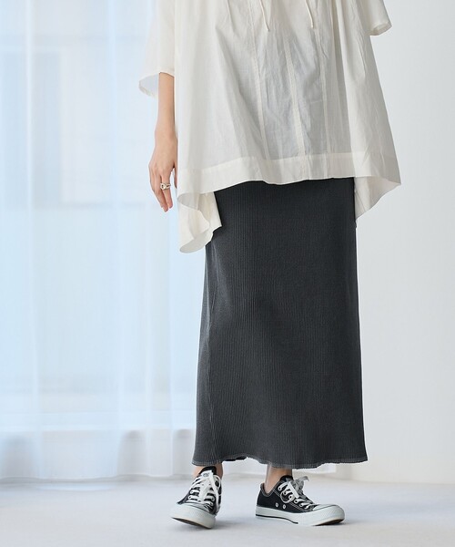 coen（コーエン）の「ピグメント リブ イージーナロースカート（スカート・レディース・ブラック/ダークグレー/オレンジ/ナチュラル・FREE）」の10枚目の写真