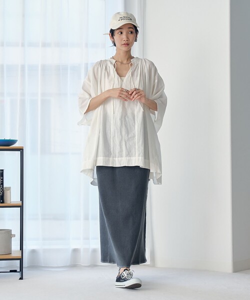 coen（コーエン）の「ピグメント リブ イージーナロースカート（スカート・レディース・ブラック/ダークグレー/オレンジ/ナチュラル・FREE）」の14枚目の写真