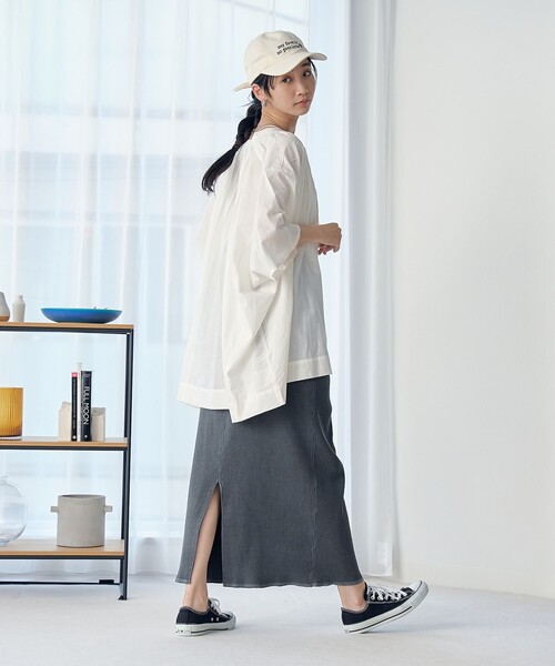 coen（コーエン）の「ピグメント リブ イージーナロースカート（スカート・レディース・ブラック/ダークグレー/オレンジ/ナチュラル・FREE）」の15枚目の写真