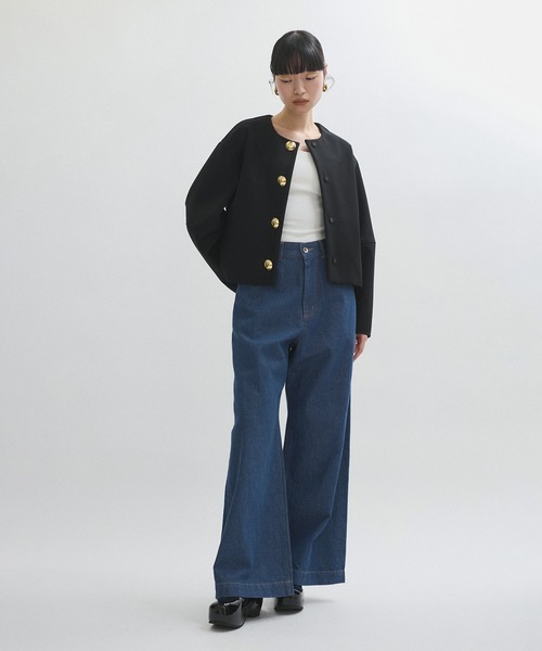 ADAM ET ROPE'（アダムエロペ）の「【WEB限定】・【オケージョン】ノーカラーボンディングジャケット（ノーカラージャケット・レディース・ブラック/チャコールグレー/ベージュ・FREE）」の14枚目の写真