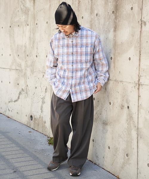 POWER TO THE PEOPLE(パワートゥーザピープル)の「インディゴチェックOVERシャツ(シャツ/ブラウス・メンズ・ブルー/ネイビー/レッド・M/L/LL)」の14枚目の写真