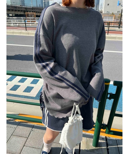 WC(ダブル シー)の「【2025春夏新作★】サイドドロスト2ラインワッフルロンT(Tシャツ/カットソー・レディース・ピンク/ホワイト/グレー・FREE)」の2枚目の写真