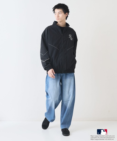 MLB（メジャーリーグベースボール）の「【MLB/メジャーリーグベースボール】ツイルワッペン パイピング使い ナイロントラックジャケット（ナイロンジャケット・メンズ・グリーン/ブラウン/スミクロ/ネイビー/ブラック・MEDIUM/LARGE/X-LARGE）」の6枚目の写真