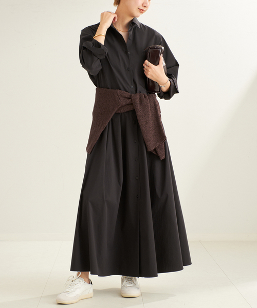 plage（プラージュ）の「Flared Shirt ドレス（ワンピース・レディース・ブラック/キャメル・38/36）」の9枚目の写真