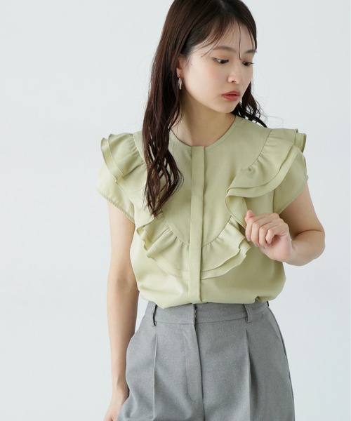 N.（N. Natural Beauty Basic）（エヌエヌナチュラルビューティーベーシック）の「フロントラッフルブラウス（シャツ/ブラウス・レディース・イエロー/オフホワイト/ブラック・MEDIUM）」の3枚目の写真