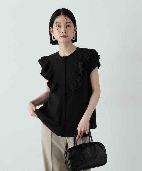 N.（N. Natural Beauty Basic）（エヌエヌナチュラルビューティーベーシック）の「フロントラッフルブラウス（シャツ/ブラウス・レディース・イエロー/オフホワイト/ブラック・MEDIUM）」の12枚目の写真