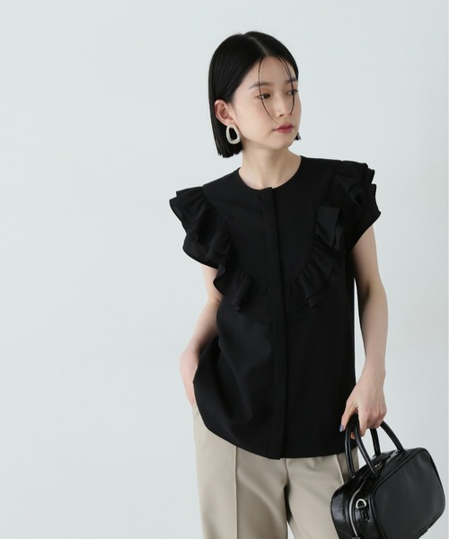 N.（N. Natural Beauty Basic）（エヌエヌナチュラルビューティーベーシック）の「フロントラッフルブラウス（シャツ/ブラウス・レディース・イエロー/オフホワイト/ブラック・MEDIUM）」の13枚目の写真