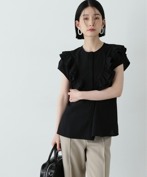 N.（N. Natural Beauty Basic）（エヌエヌナチュラルビューティーベーシック）の「フロントラッフルブラウス（シャツ/ブラウス・レディース・イエロー/オフホワイト/ブラック・MEDIUM）」の17枚目の写真