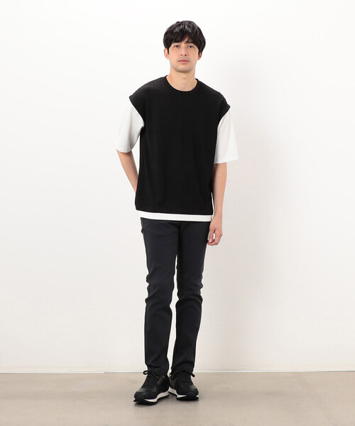 COMME CA ISM(コムサイズム)の「ケーブル柄 ベスト フェイクレイヤードTシャツ(Tシャツ/カットソー・メンズ・ブラック/チャコール/ブラウン・LARGE/MEDIUM)」の4枚目の写真
