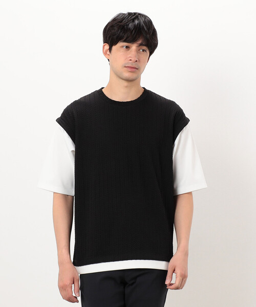COMME CA ISM(コムサイズム)の「ケーブル柄 ベスト フェイクレイヤードTシャツ(Tシャツ/カットソー・メンズ・ブラック/チャコール/ブラウン・LARGE/MEDIUM)」の5枚目の写真