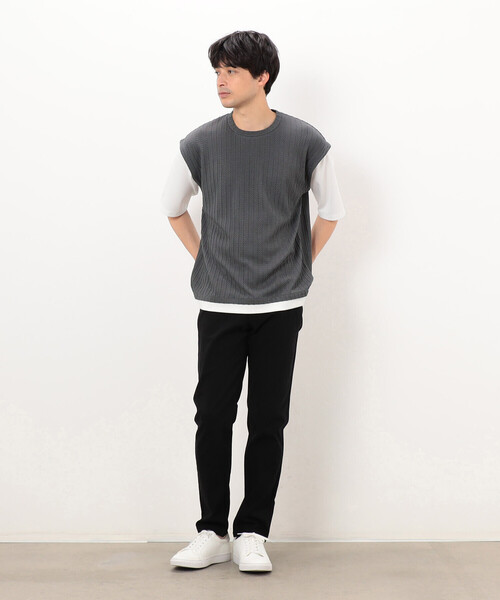 COMME CA ISM(コムサイズム)の「ケーブル柄 ベスト フェイクレイヤードTシャツ(Tシャツ/カットソー・メンズ・ブラック/チャコール/ブラウン・LARGE/MEDIUM)」の6枚目の写真