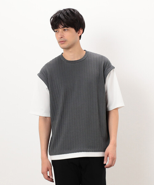 COMME CA ISM(コムサイズム)の「ケーブル柄 ベスト フェイクレイヤードTシャツ(Tシャツ/カットソー・メンズ・ブラック/チャコール/ブラウン・LARGE/MEDIUM)」の7枚目の写真