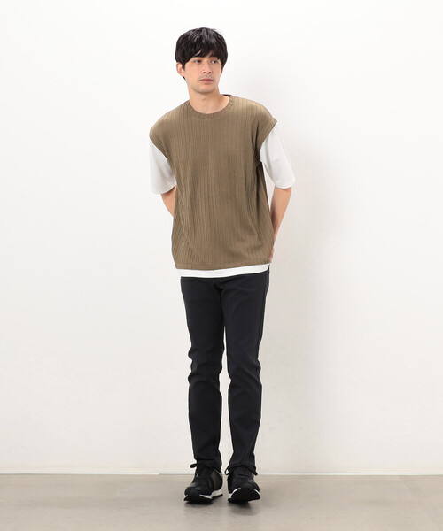 COMME CA ISM(コムサイズム)の「ケーブル柄 ベスト フェイクレイヤードTシャツ(Tシャツ/カットソー・メンズ・ブラック/チャコール/ブラウン・LARGE/MEDIUM)」の9枚目の写真