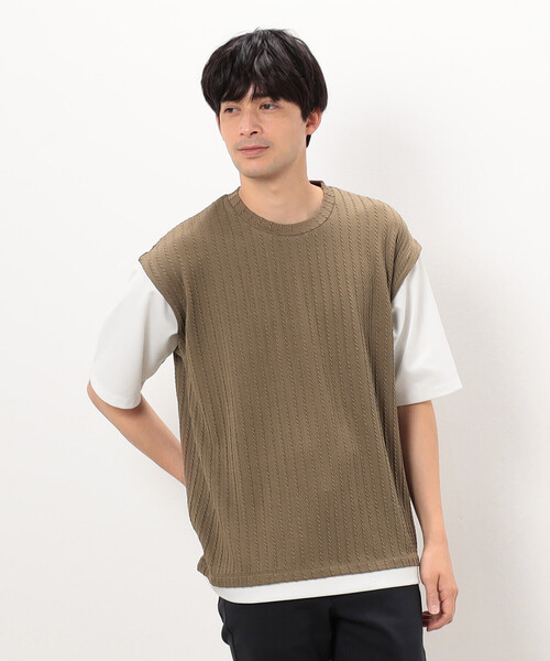 COMME CA ISM(コムサイズム)の「ケーブル柄 ベスト フェイクレイヤードTシャツ(Tシャツ/カットソー・メンズ・ブラック/チャコール/ブラウン・LARGE/MEDIUM)」の10枚目の写真