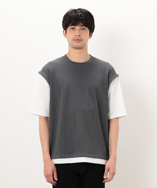 COMME CA ISM(コムサイズム)の「ケーブル柄 ベスト フェイクレイヤードTシャツ(Tシャツ/カットソー・メンズ・ブラック/チャコール/ブラウン・LARGE/MEDIUM)」の11枚目の写真