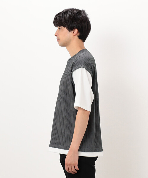 COMME CA ISM(コムサイズム)の「ケーブル柄 ベスト フェイクレイヤードTシャツ(Tシャツ/カットソー・メンズ・ブラック/チャコール/ブラウン・LARGE/MEDIUM)」の12枚目の写真