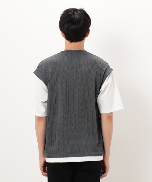 COMME CA ISM(コムサイズム)の「ケーブル柄 ベスト フェイクレイヤードTシャツ(Tシャツ/カットソー・メンズ・ブラック/チャコール/ブラウン・LARGE/MEDIUM)」の13枚目の写真