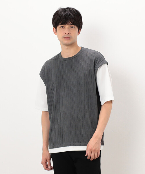 COMME CA ISM(コムサイズム)の「ケーブル柄 ベスト フェイクレイヤードTシャツ(Tシャツ/カットソー・メンズ・ブラック/チャコール/ブラウン・LARGE/MEDIUM)」の20枚目の写真