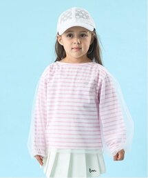 Lycee mine（リセマイン）の「【ソフトコットン】チュール重ねボーダーボートネックTシャツ（Tシャツ/カットソー・キッズ）」