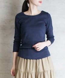 Uネック 8分丈 コットンフライスTシャツ