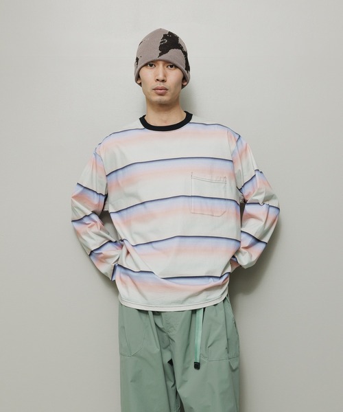 BAL（バル）の「GRADIENT STRIPE CREW NECK L/S TEE（Tシャツ/カットソー・メンズ・ピンク/グリーン・1/2/3）」の2枚目の写真