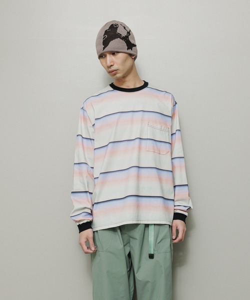 BAL（バル）の「GRADIENT STRIPE CREW NECK L/S TEE（Tシャツ/カットソー・メンズ・ピンク/グリーン・1/2/3）」の6枚目の写真