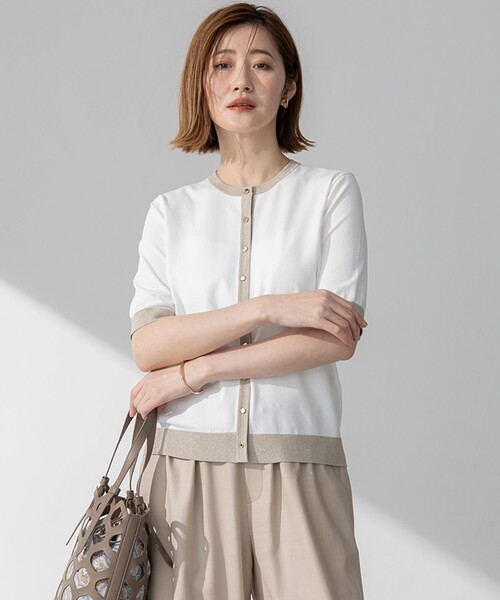 23区（ニジュウサンク）の「【WEB&一部店舗限定/洗える】レーヨンポリエステルストレッチ 半袖 カーディガン（カーディガン/ボレロ・レディース・ホワイト系2/ブラック系2/ベージュ系2/ネイビー系2・40/38）」の2枚目の写真